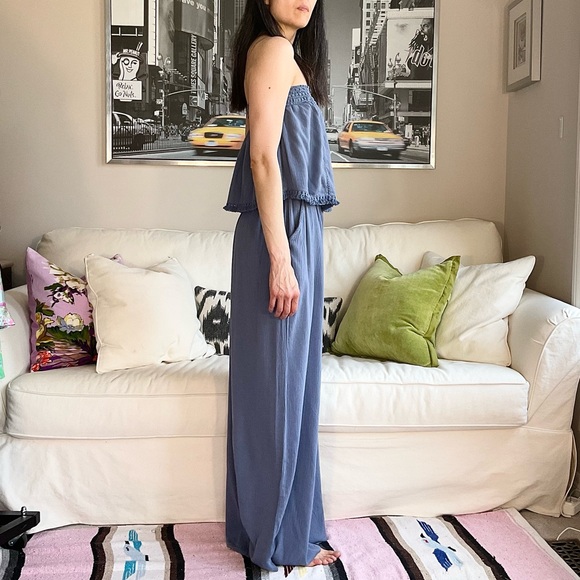 Aerie dusty blue strapless flowy jumpsuit - Picture 3 of 16